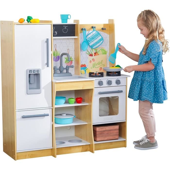 New Classic Toys Cuisine Enfant En Bois - Jeu D'Imitation Avec Accessoires Et Sons Réalistes - Blanc/Argent