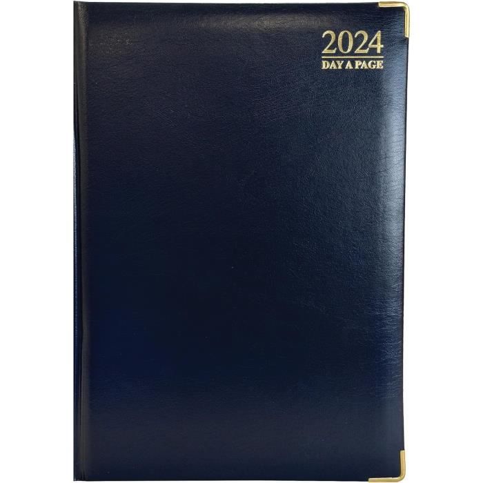 Agenda 2024 A4 bleu 1 jour par page rembourré avec couverture