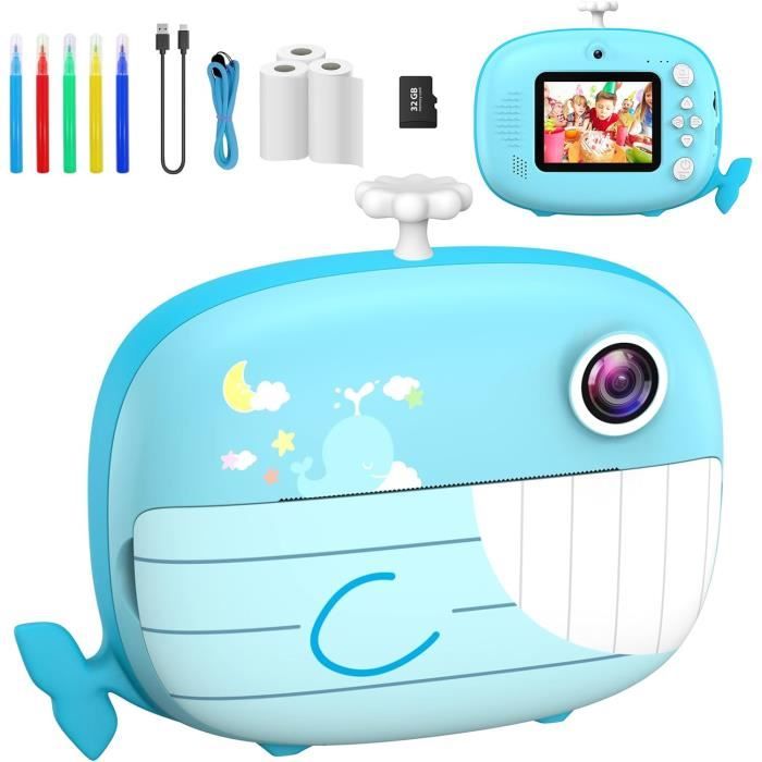 Appareil Photo Numérique Impression Enfant, 2,4 Pouces Appareil Photo Instantané Papier D'impression 1080P HD Caméra Jouet Aevc Carte TF 32 Go,Cadeau Pour Filles Garçons 3-12 Ans (Papier D'impression