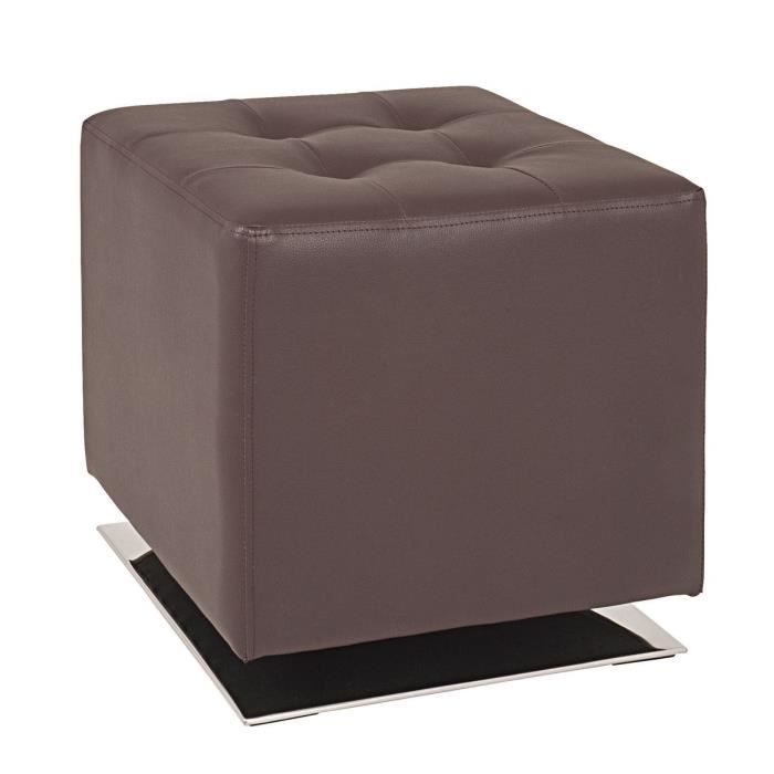 Pouf carré 40 cm marron et chromé - Achat / Vente pouf ...