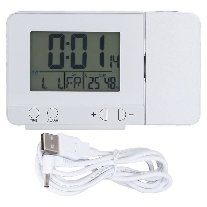 Réveil projection portable, grand écran LED, température, horloge numérique, projecteur 180°, USB, horloge de chevet | Leroy Merlin