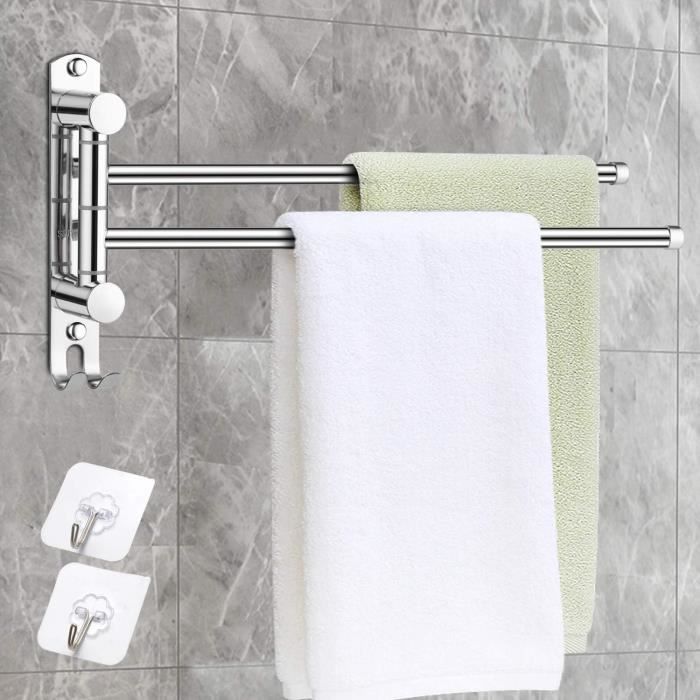 JSVER Porte-Serviettes Salle De Bain - 2 Barres Rotatives 180° Acier Inoxydable Extensible Jusqu'à 50cm (Argent)