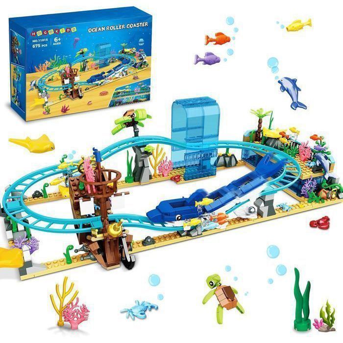 HOGOKIDS Circuit Voiture Océan 675 Pièces - Jeu de Construction avec Véhicules Piste Flexible Jouet Éducatif Enfant 6+ Ans Cadeau