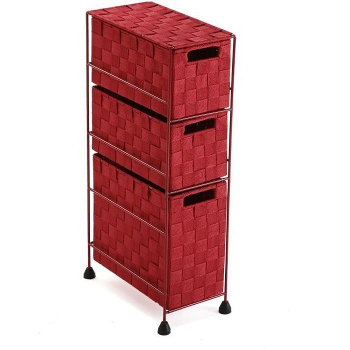 armoire étagère de salle de bain mannheim - 57 x 28 x 15,5 cm - caisson à tiroirs avec 3 tiroirs en nylon - rouge - versa