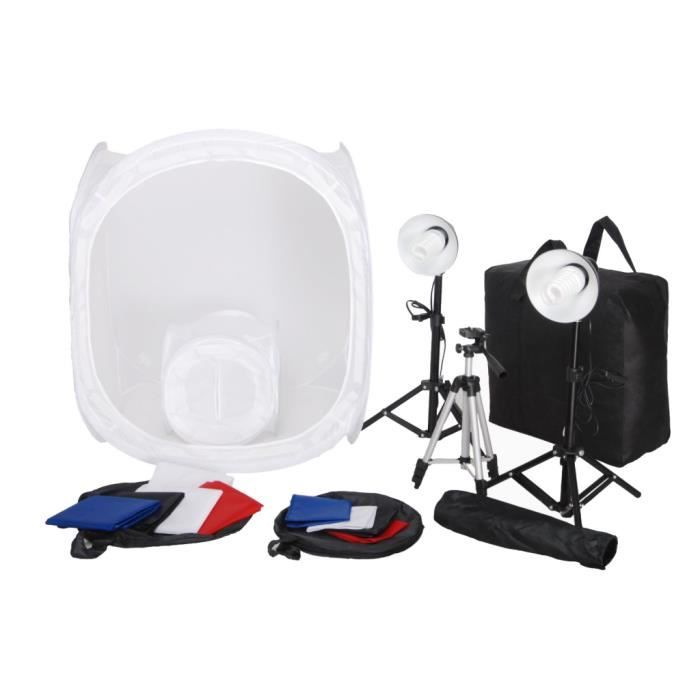 Kit 2 Mini studio photo 2 lampes 2 trépieds 8 fonds