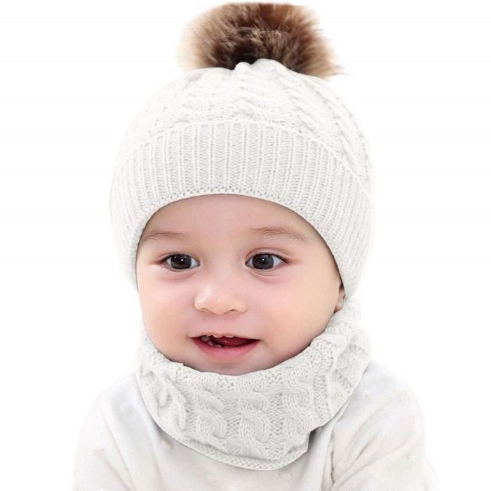 Bonnet Écharpe Set Chapeau Bonnet Enfant Hiver Bébé Tricoté Bonnet Set avec  Pompon Garçon Fille Chaud Tricoté Chapeau - Cdiscount Prêt-à-Porter