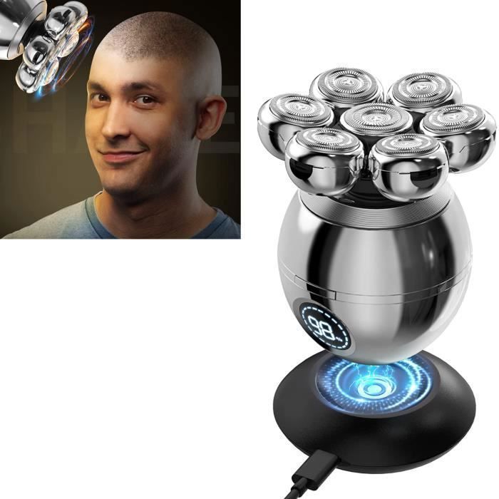 Rasoir électriques Hommes 7 têtes Rotatives Tondeuse Barbe Chauve Sans Fil étanche Marque Intelligente LED Idées pour Cadeau de Noël