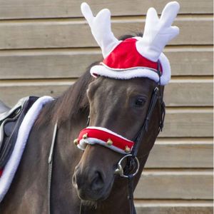 Chapeau De Père Noël Pour Cheval - Accessoire Équestre Festif - Sangle Élastique Réglable - Rouge En Peluche Douce