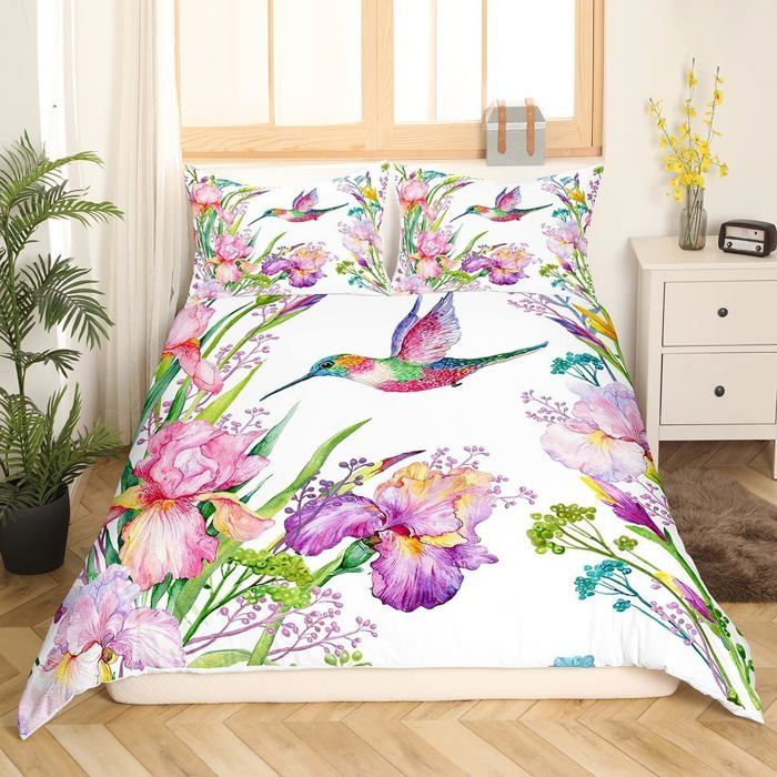 Couverture lestée pour adulte - Motif colibri et papillon - Grande