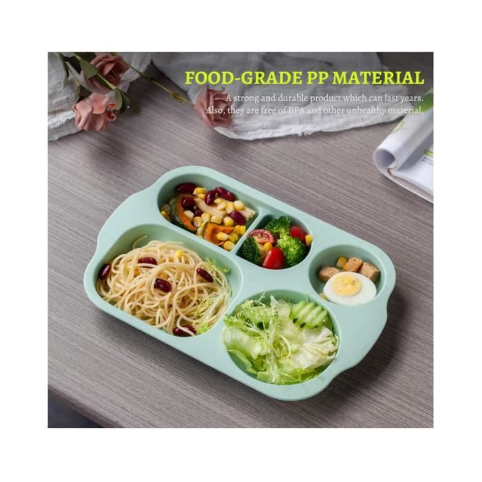 Lot 4 Assiettes 5 Compartiments Enfants & Adultes – Plastique PP Sans BPA, Incassables, Micro-ondes & Lave-Vaisselle OK – Réutilisables