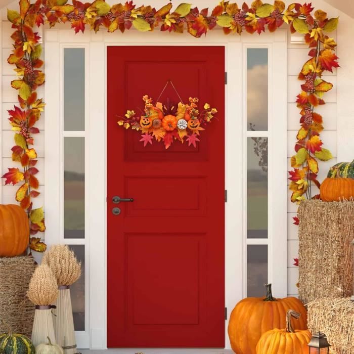 Couronne De Porte Halloween 60 Cm Artisanale - Chapeau De Sorcière, Citrouille Et Jambes Pour Une Déco Effrayante Et Fun