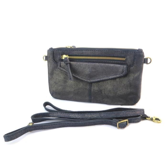 Sac pochette cuir Anaik marine 22x12.5x0.5 cm P3088 Bleu