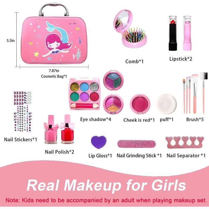 Girls Makeup Blush Set, 20pcs avec Sac cosmétique Maquillage Enfant Fille  Jouet Fille Cadeaux de 3 4 5 6 7 8 9 10 Ans - Cdiscount Jeux - Jouets