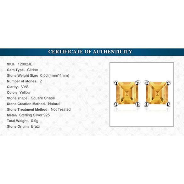 Boucles D'oreilles Citrine 0,5 Ct - Argent Massif 925/1000 - Clous - Neuves Avec étiquettes