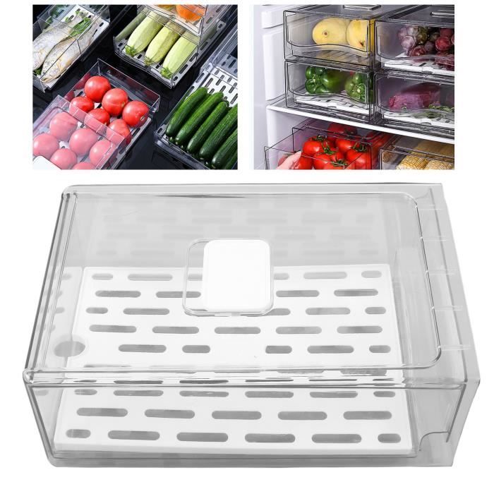 HapiLeap Boite Rangement Frigo Réfrigérateur Escamotable Avec Tiroir Organisateur Boîte de Rangement Pour Réfrigérateur Garder le Réfrigérateur (2 Pack