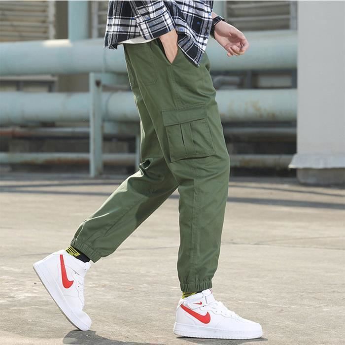 Pantalon Cargo Homme Ample En Velours Côtelé - Taille 2XL Vert Militaire - Coupe Décontractée, Multi-poches - Printemps/été/automne - 2