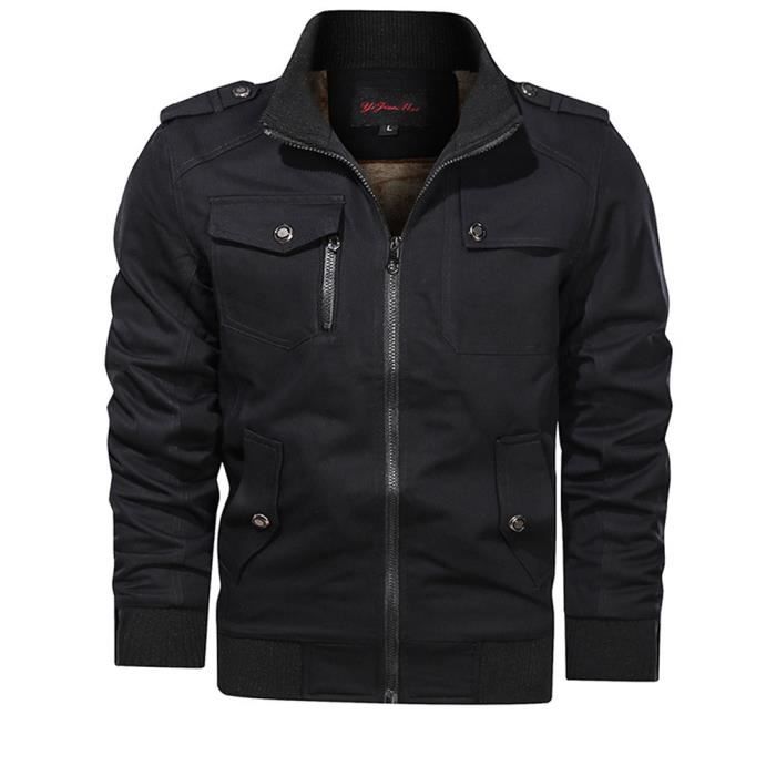 Veste Cargo d hiver pour Hommes Noir Coupe vent et Chaude Multi poches Noir Cdiscount Pret a Porter