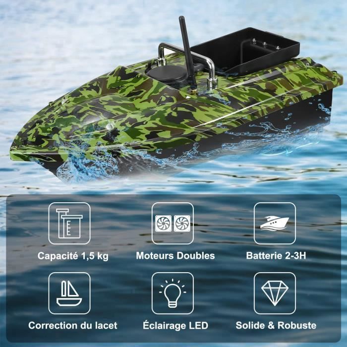 QIYHBVR Bateaux télécommandés, bateau d'appât de pêche 2,4 GHz