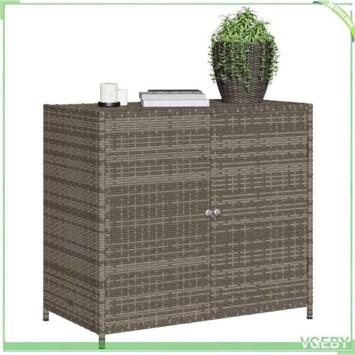 Armoire De Jardin Beige En Résine Tressée 83x45x76 Cm – Coffre Rangement Extérieur Résistant Intempéries Pour Coussins Et Outils