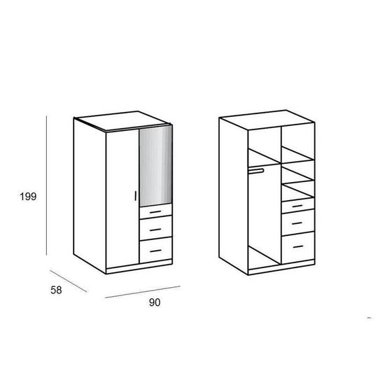 Armoire Cooper Portes Battantes Miroir Et 3 Tiroirs Largeur 91
