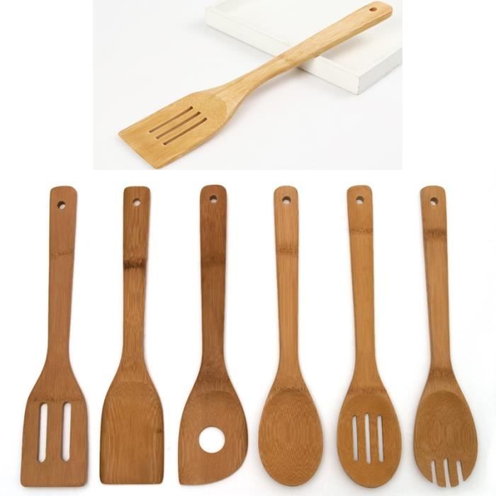 Set De 7 Ustensiles De Cuisine En Bambou écologique – Support Inclus Pour Une Cuisine Antiadhésive Et Durable
