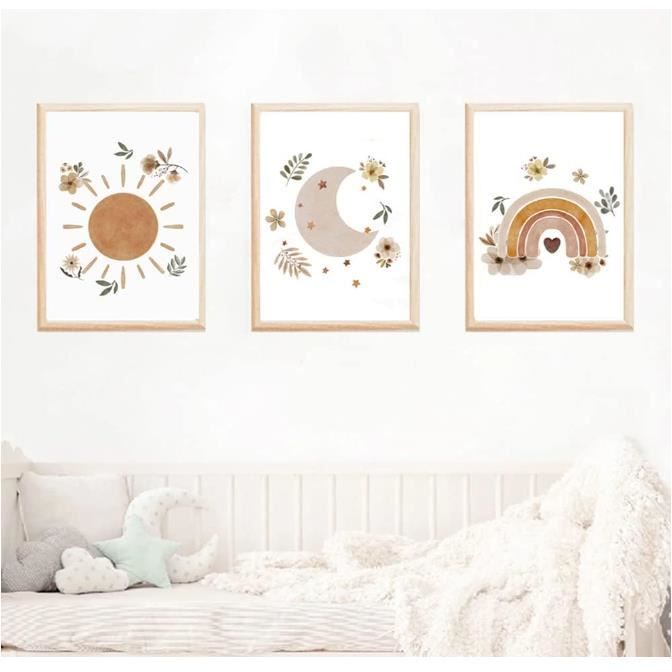 Lot De 3 Affiches Chambre Enfant Garçon Hakuna Matata - Poster Lion Bébé Arc En Ciel 30x40cm Toile Décoration Murale