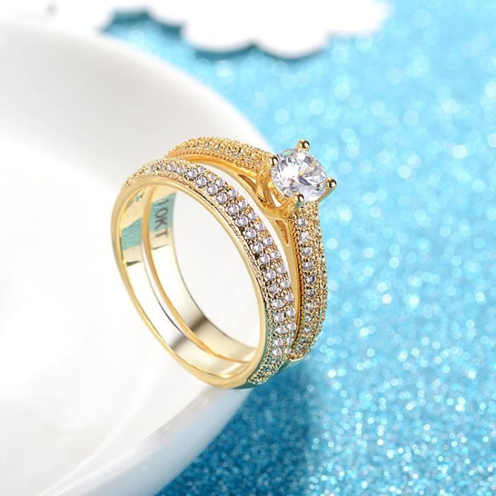 Ensembles de bagues de mariage pour femmes en or jaune rempli Coupe Cz Taille 59 jaune Achat Vente alliance solitaire Ensembles de bagues de mariage pour femmes