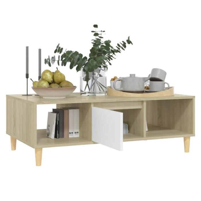 ABB Table basse Blanc et chêne sonoma 103,5x60x35 cm Aggloméré - Qqmora ...