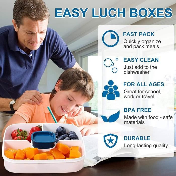 Lunch Box Enfant Adulte, 1400ml Anti-Fuite Boite Repas Bento Box