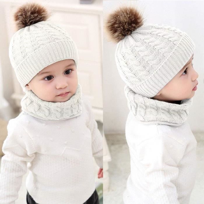 Sunowo Echarpe et Bonnet Fille，Bonnet Bébé Hiver Mignon