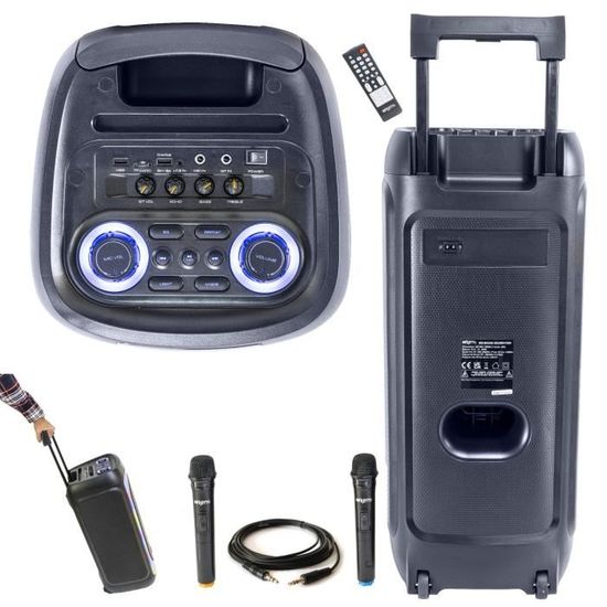Sono Enceinte 1000W - Mobile Karaoké Autonome sur Batterie Bluetooth USB SD  PC - 2 Microphones, 2 Lumières OVNI