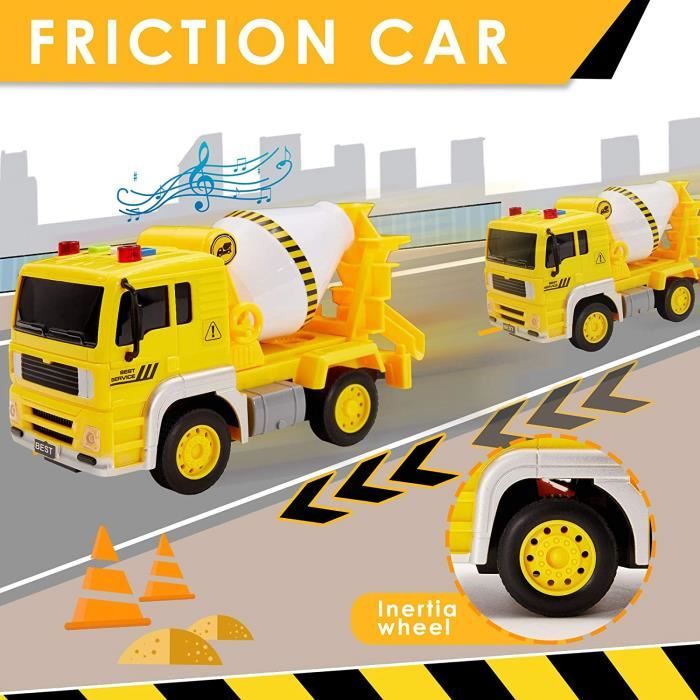 Camion Toupie Radiocommandé 1/12 – Engin De Chantier Jaune Avec Effets Lumineux Et Sonores – Jouet RC Pour Enfant Dès 3 Ans – Batterie Rechargeable USB – Portée 25 M – MGM