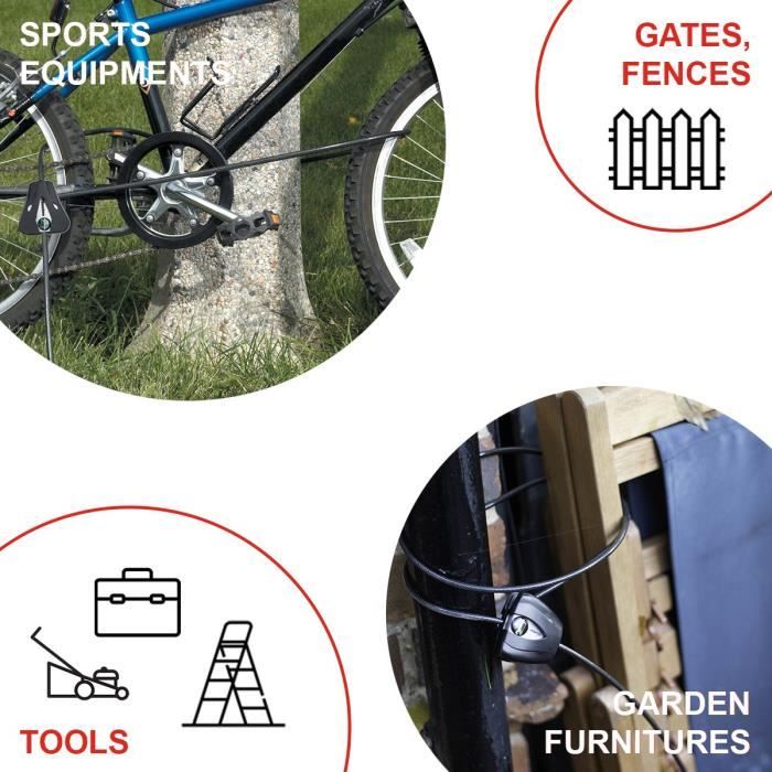 Antivol Vélo Master Lock à Combinaison - Câble Acier Tressé 1,8 M - Revêtu Vinyle - Sans Clé - Pour Vélo, Barbecue, Tondeuse