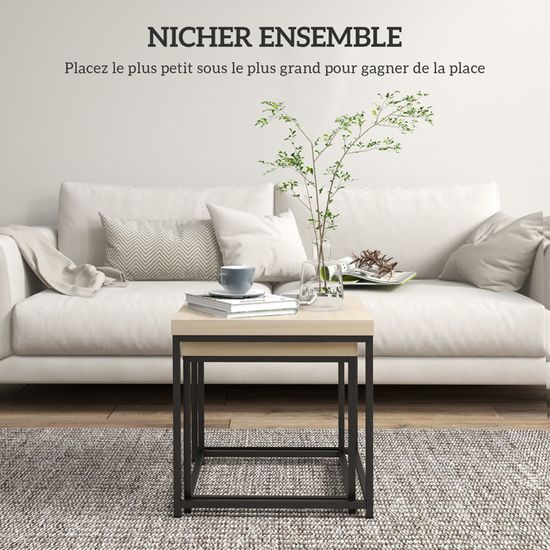 Table Basse Bois Massif Sheesham FineBuy 60x60x30cm - Style Industriel Avec Cadre Métal - Unique