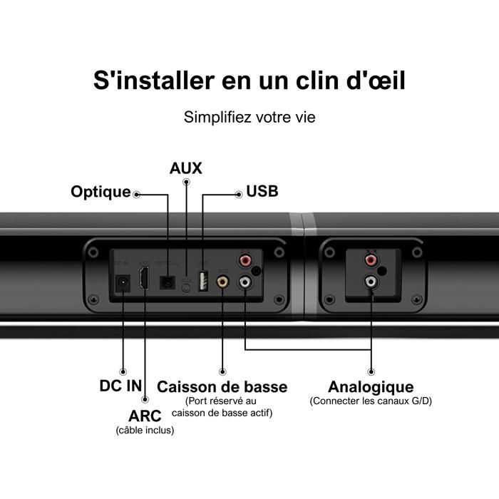 Barre De Son BOMAKER 2.0 TV - 10W, Basses Profondes, 110 DB, Bluetooth - Neuve