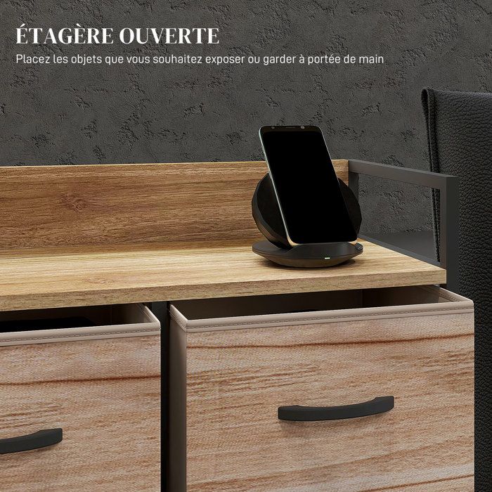 Commode 7 Tiroirs En Tissu Style Rustique - Meuble Rangement 100x30x78cm Pour Chambre, Salon, Bureau - 6