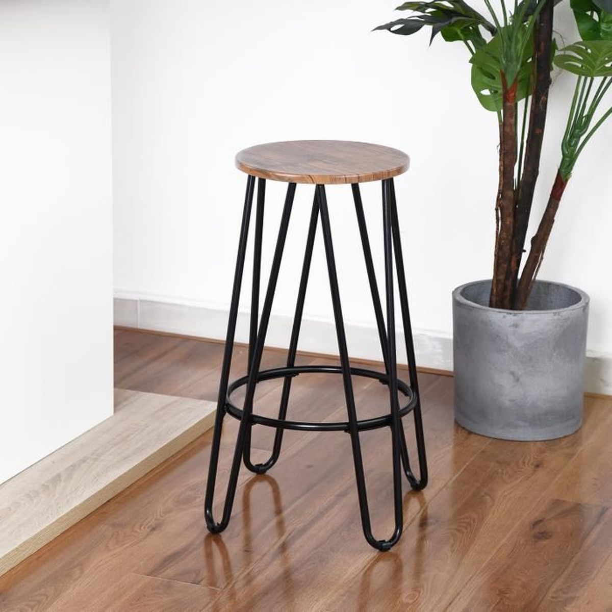 Lot De 2 Tabourets De Bar 635cm Bois Métal Noyer Noir