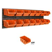 Lot de 14 boîtes L bacs a bec orange pour système de rangement 115 x 39 cm au garage