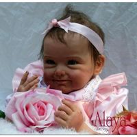 Poupée réaliste bébé reborn fille en silicone vinyle avec longs cheveux enracinés - GLAM - Rose - 22 pouces