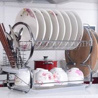 Panier à vaisselle Crémaillère dish en acier inoxydable Cuisine à domicile sèche bac titulaire organisateur 2 Tier plat grille