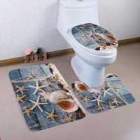 Ensemble de 3 tapis de salle de bain antidérapant avec motif étoile de mer 3D, tapis de contour WC, tapis de siège WC en forme de U