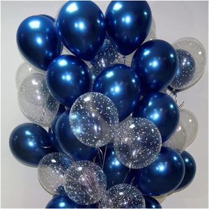 BALLE - BOULE - BALLON Ballon 15 Pcs Ballons Bleu Lumineux Avec Or Chrome Étoile Claire Latex Globos For Une Fête D'Anniversaire De Mariage Décor Du[u5679]