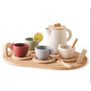 Foreverup Service à thé en bois pour tout-petits, ensemble de thé pour  enfants avec plateau à dessert, théière, accessoires de cuisine, cadeaux