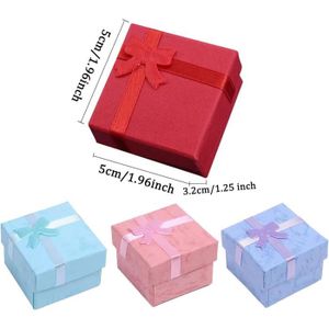 Boîte cadeau 4 Pièces Boîtes Cadeaux Elégantes de Carrées Boîte Cadeau de Bague En Carton Ecrin Bijoux En Carton Coloré Avec Nœud pour.[G1854]