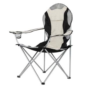 CHAISE DE CAMPING Chaise de camping pliante portable avec porte-gobelet et sac de rangement, 105x58x58cm Noir et Gris