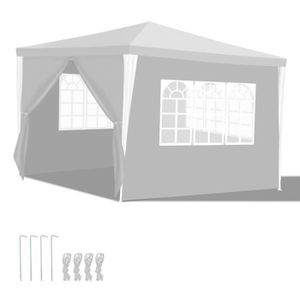 TONNELLE - BARNUM Izrielar Tonnelle de jardin réception avec parois latérales fenêtres Tonnelle Camping portable Blanc 3x3m TENTE DE DOUCHE