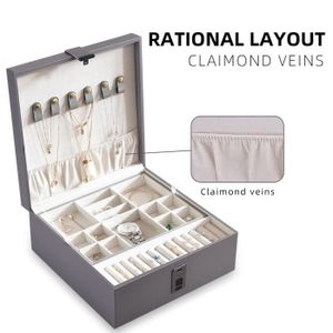 Uflizogh Boite A Bijoux Pour Femmes Rangement Bijoux Acrylique Velours Grande Avec 3 Tiroirs Coffret A Bijoux Pour Bagues Et Boucles Doreilles Gris 25x13 5x11cm Boites Bijoux