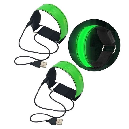 Vert - 2 Brassards Lumineux LED Rechargeables USB, Bande Lumineuse De