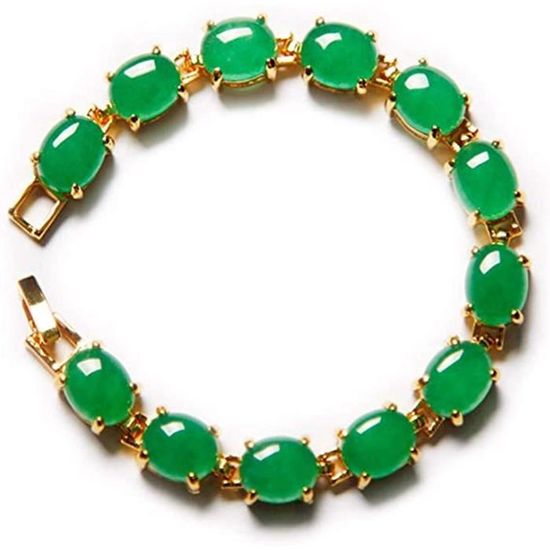 Bracelet Or 18 Carats Avec Jade Et Pierre Blanche - Occasion - Bijou En Or Jaune Et Jade Verte