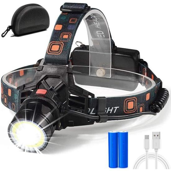 Lampe Frontale à LED triple spot rechargeable 2 en 1 avec 3 niveaux d'éclairage 